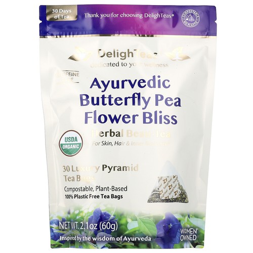 Ayurvedic Butterfly Pea Flower Bliss, Herbal Beau-Tea, Caffeine Free, 30 Luxury
