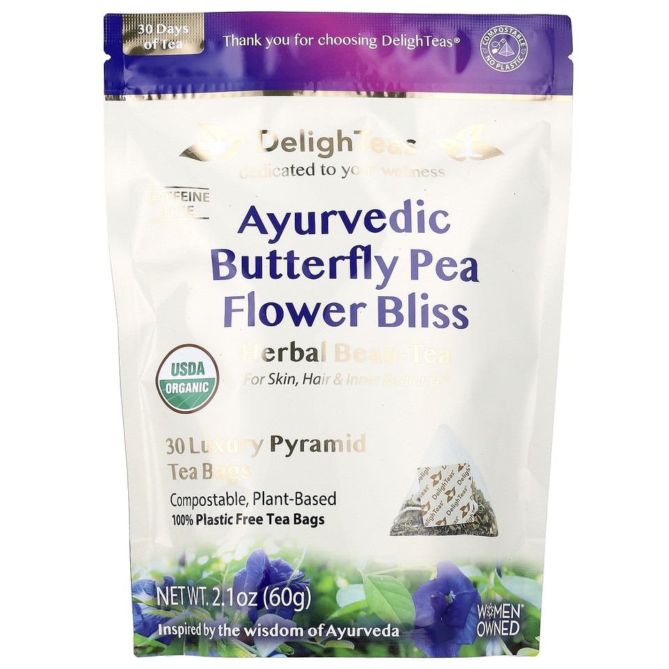 Ayurvedic Butterfly Pea Flower Bliss, Herbal Beau-Tea, Caffeine Free, 30 Luxury