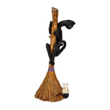 21 in. Halloween Black Cat with a Broom Tabletop Decoration