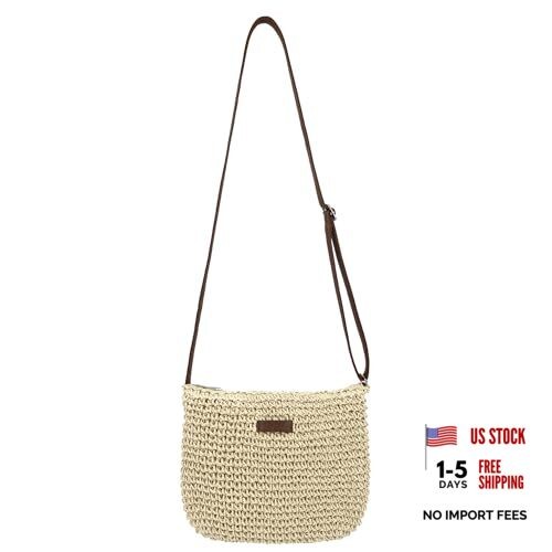 Straw Crossbody Bag for Women Handmade Woven Beach Bag Vacation Shoulder Beige