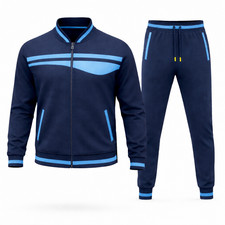 Men  s Designer Tracksuit Set Navy Blue Jogger Sweat Suit Zip Jacket Activewear