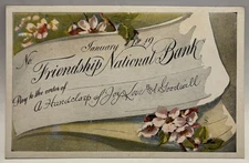 1919 Friendship National Bank, Check, Joy & Goodwill, Vintage Greeting Postcard