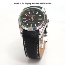 Cinturino orologio 20 mm nero coccodrillo curvo ansa per Rolex Milgauss Submariner