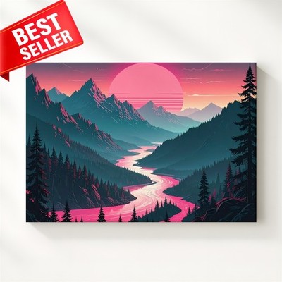 Canvas Vaporwave Eclipse Vertical Landscape Pink Sun Landscap Some Wall Art