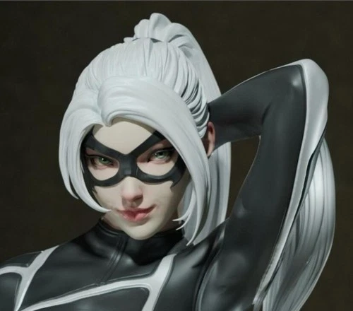 Painted 1:12 Black Cat Long Hair Girl Head Sculpt For 6'' Romankey Figure Toy
