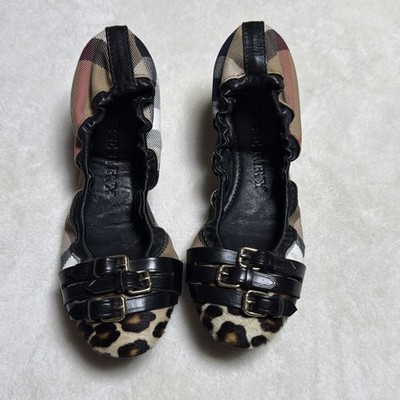 Burberry Women s Check Canvas/leather Ballerina Flats Beige Size 37  Shoes