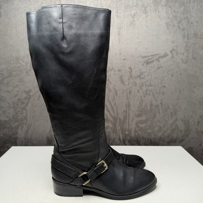 Lauren Ralph Lauren Riding Boots Women 8.5B Black Leather Gold Buckle Harness