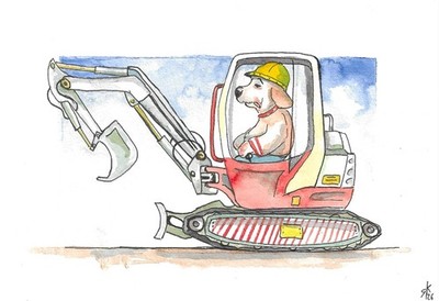 Original Aquarell-Tuschemischtechnik  ein Bagger...  personalisierbar  