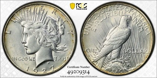 1927 S Peace Silver Dollar PCGS Genuine Cleaned - UNC Details -  Nice Coin