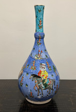 Folk Art Turkish Ceramic Vase Kütahya-style hand-painted Ottoman scene