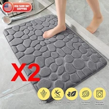 2PC Super Water Absorbent Soft Memory Foam Bath Mat Non-Slip Bathroom Shower Rug