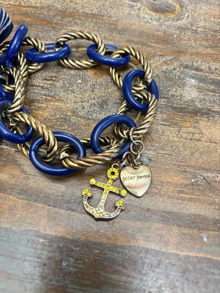 Betsey Johnson корабль форма пластиковый синий и золотой цепи с лентой браслет - Изображение 4 из 4