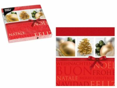 40 Servietten 3-lagig 1/4-Falz 33 x 33 cm X-mas Ribbon rot Kugeln Weihnachten