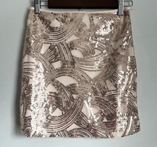 New Jun & Ivy Fracescas Champagne Beige Sequins Junior Lined Mini Skirt Size M