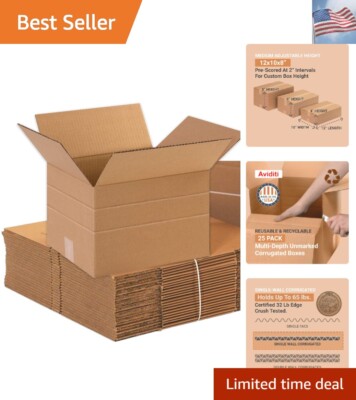 Shipping Boxes Multi-Depth 12''L x 10''W x 8''H, 25-Pack | Corrugated Cardboard ...
