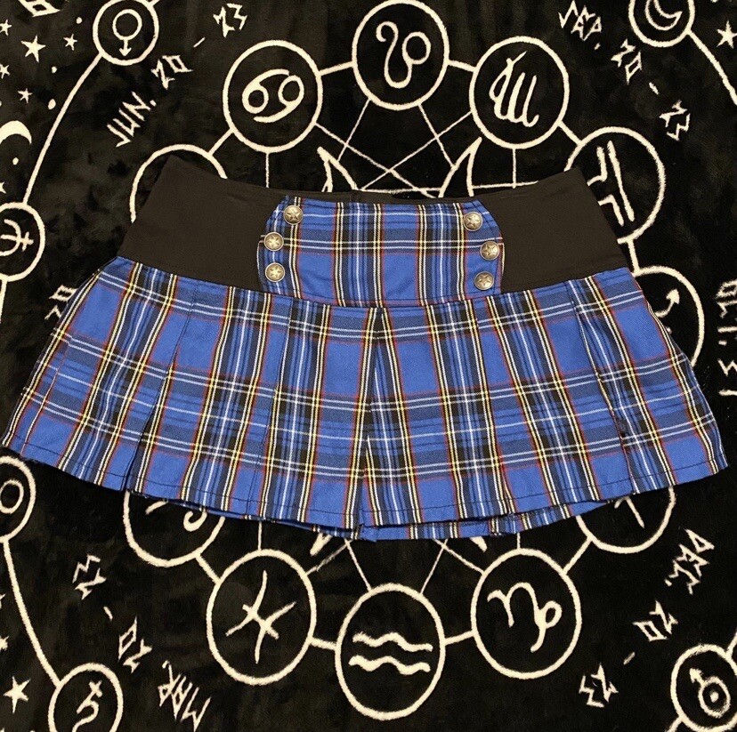 Royal Bones Tripp NYC Blue plaid skirt size large goth punk emo