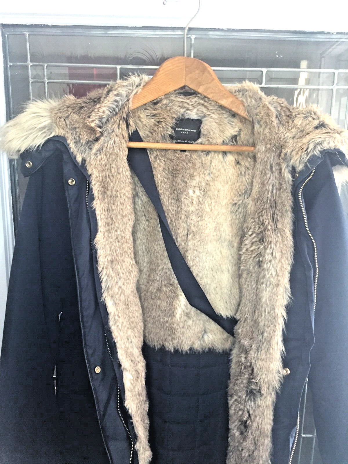Zara Trafaluc Outerwear Fur Jacket Parka Navy Size XS image 3