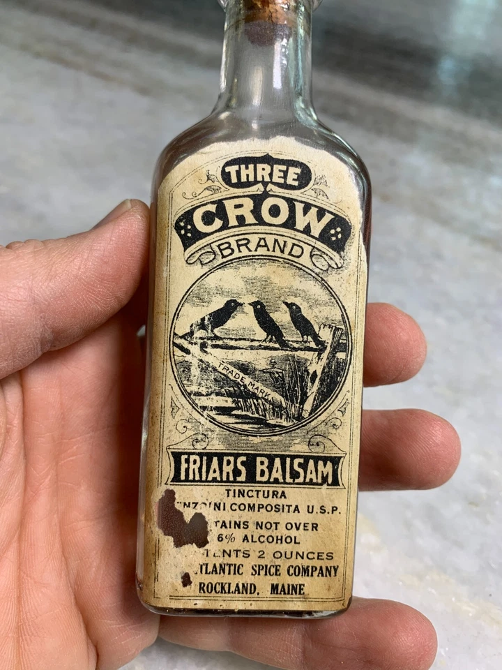 Antique Three 3 Crow Brand BALSAM Extract Bottle Atlantic ROCKLAND MAINE Label - Image 2 of 4