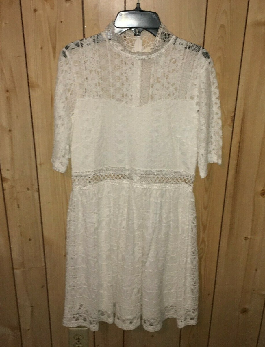 Just Me Size Large White Crocheted Lace Floral Dress