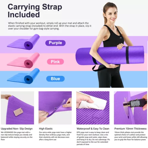 Thick Gym Exercise Mat Yoga Mat Pilates Workout Pad Non Slip Home Class Fitness - Bild 4 von 39