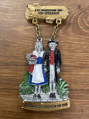 Vintage 1984 Wandertage German Hiking Medallion Odenwalder Trachten Village Pin