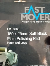 Fast Mover FMT6083 Black Plain Polishing Pad with Hook & Loop 150 X 25mm x5