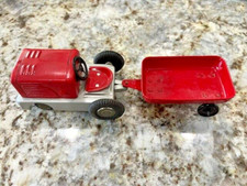 1113 - Vintage 1950's Japan Friction Tin Airport Tug Tractor Set " Doepke" 7"