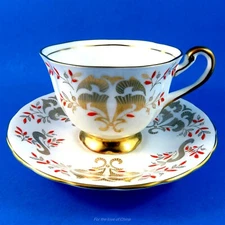 Gold and Red Design Royal Chelsea Tea Cup and Saucer Set