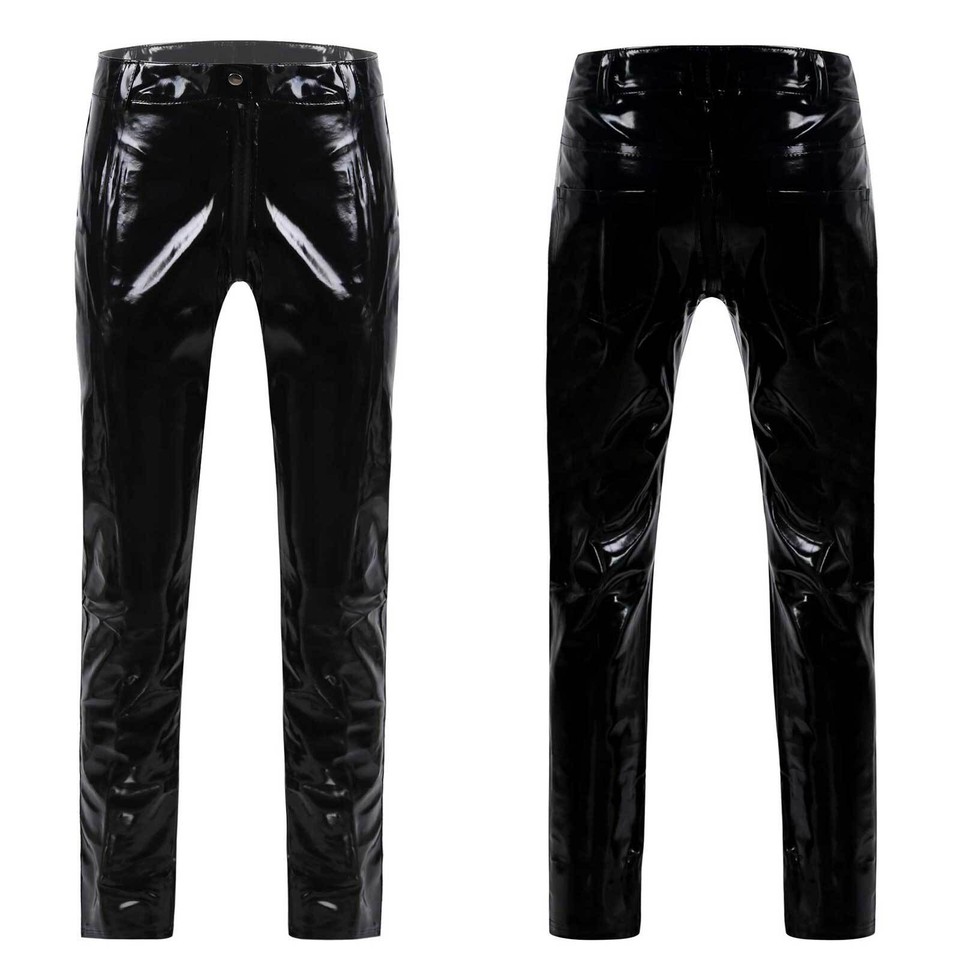 ZDSUHYIW Herren Lederhose - Schnürjeans Im Biker-Style Mit Wetlook