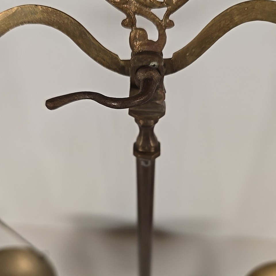 Vintage Brass Balance Scales W/Engraved Base And Bowl Vintage Scales Of