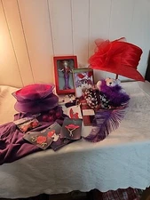 Lot Of 16 Red Hat Society Figure Appliques Bear Hats Tank Fabric Cards Pencils 