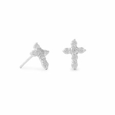 Small CZ Cross Stud Earrings 925 Sterling Silver