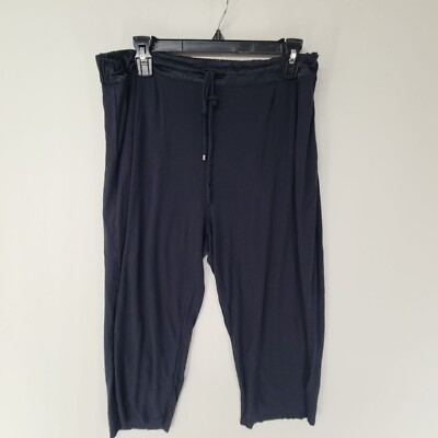 Tahari Women's Cropped Pajama Lounge Pants Dark Blue Size M Lightweight 