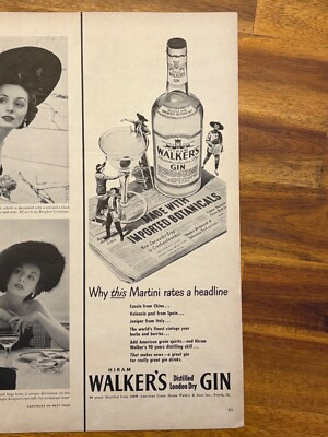 Vtg Hiram Walker s Distilled London Dry Gin Print Ad Imported Botanicals Martini