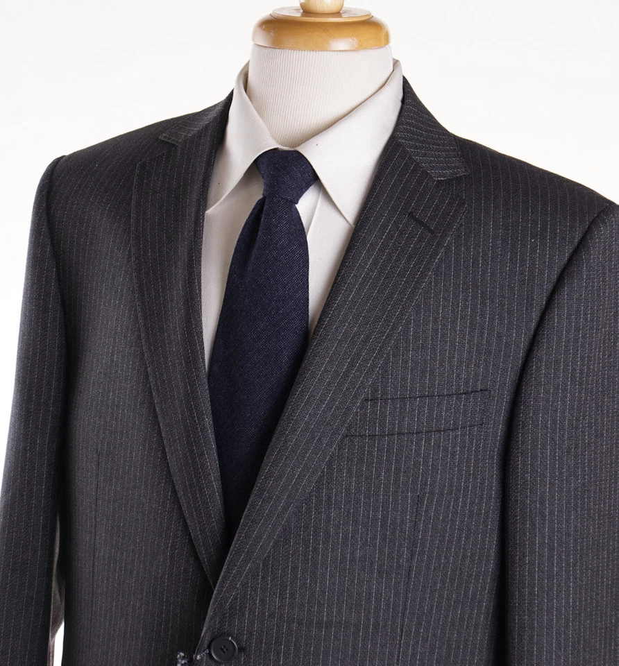 NWT $1595 Z ZEGNA Gray Woven Stripe Wool Suit 'Drop-8' Slim-Fit 44 L (Eu 54L) - Image 2 of 4