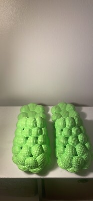 Neon green bubble slides Women 9/10