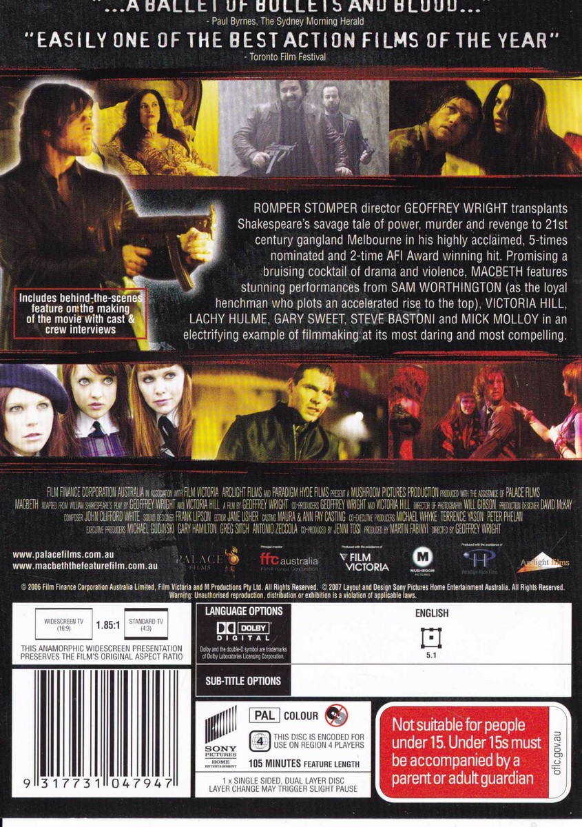 MACBETH - Sam Worthington / Victoria Hill / Lachy Hulme DVD