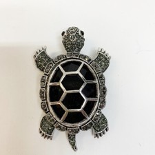 New Black Crystal Silver Sea Turtle Women's Brooch Pin
