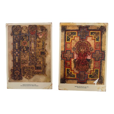 Vintage Retro Set 2 Book of Kells Postkarten. Gospel. Trinity College Dublin