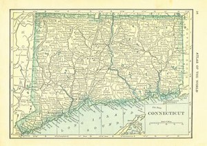 1911 Vintage Atlas Map Page - Rhode Island on one side and Connecticut on the...