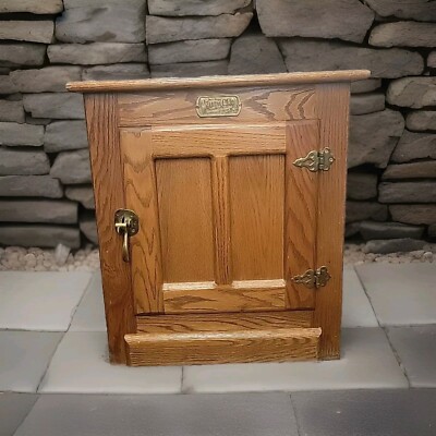 VINTAGE WHITE CLAD OAK WOOD ICE BOX NIGHTSTAND CABINET CHEST