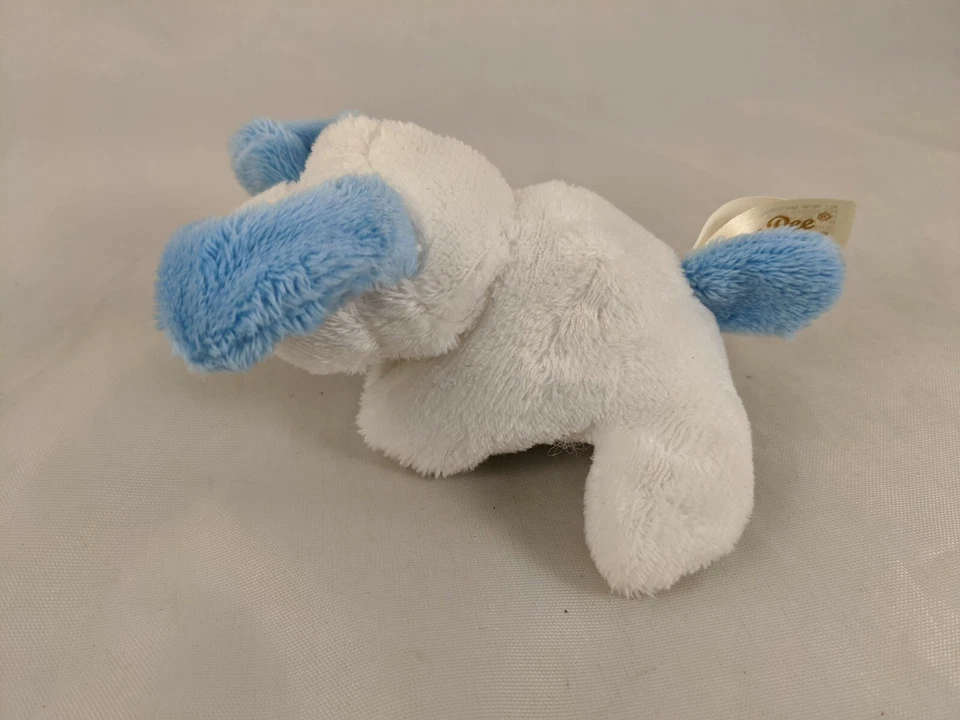 Dan Dee White Dog Blue Ears Plush 4 Inch Squeeze Pinch Stuffed Animal toy - Image 3 of 4