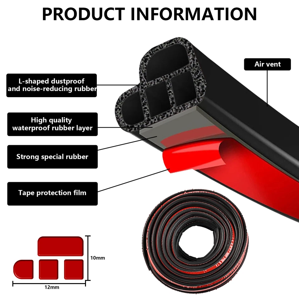 Car 16M/52ft L-Shape Door Trunk Seal Strip Rubber Weather Strip Edge Auto Guard - Image 2 of 4