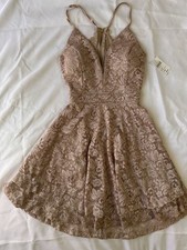 Windsor Beige Floral Lace Fit & Flare Mini V-Neck Spaghetti Straps Size M