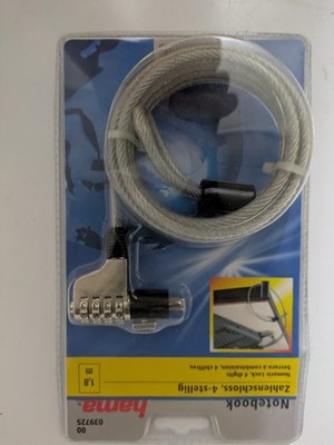 Hama Laptop Zahlen-Schloss 1,8m für Notebook, Diebstahl-Sicherung, Stahl-Seil