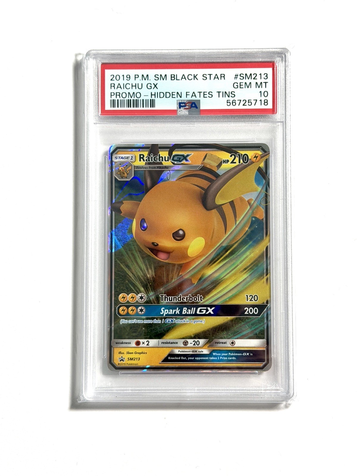 ✨ PSA 10 GEM MINT ✨ 2019 Pokémon SM Black Star Promo SM213 Raichu GX