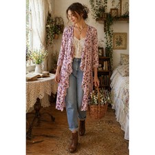 Cottagecore Lace Floral Duster Bohemian Fairy Lightweight Cardigan Over Size M