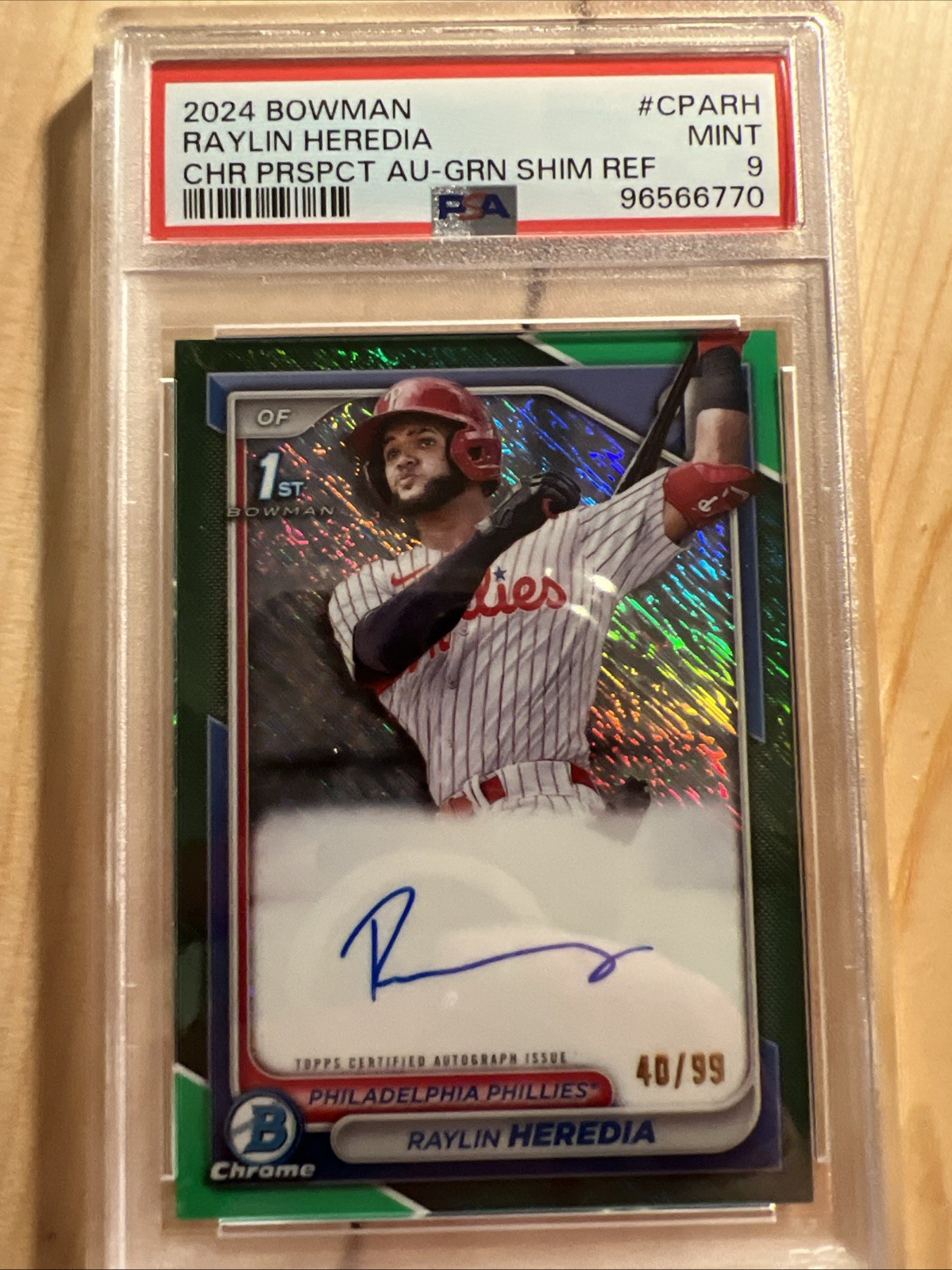 2024 Bowman Chrome Raylin Heredia Green Shimmer Refractor Auto /99 #CPA-RH