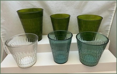 6 Vintage MCM Textured Plastic Inc Tumblers Quaker Oats Crystal Wedding Oatmeal