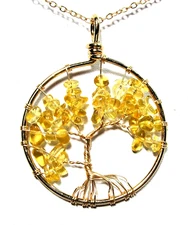Gold Tone Citrine Semi Precious Stone Tree Of Life 20" Necklace -NWOT (#2985)
